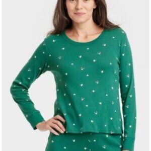 Womens Wondershop Green Family Sleep Shirt L Ski Print